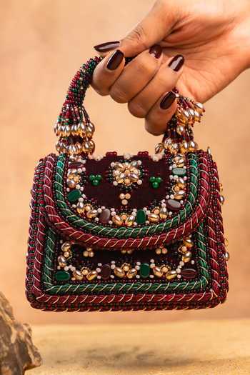 Shop Nayaab By Sonia Maroon Empress Wine Charm Clutch Bag Shop_Nayaab By Sonia_Maroon Empress Wine Charm Clutch Bag