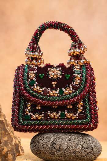Nayaab By Sonia Empress Wine Charm Clutch Bag