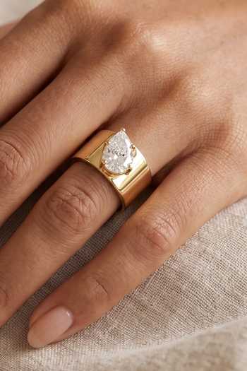 Prata Pear Solitaire Sculpted Ring 