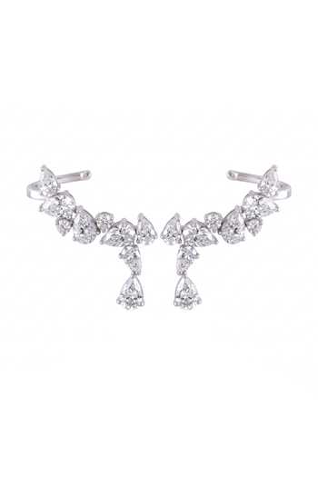 Prata Laurel Diamond Drop Cuff Earrings 