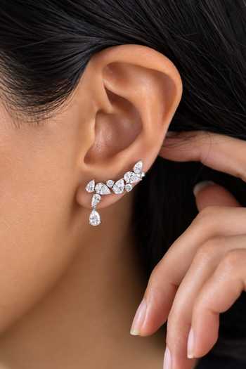 Prata Laurel Diamond Drop Cuff Earrings 