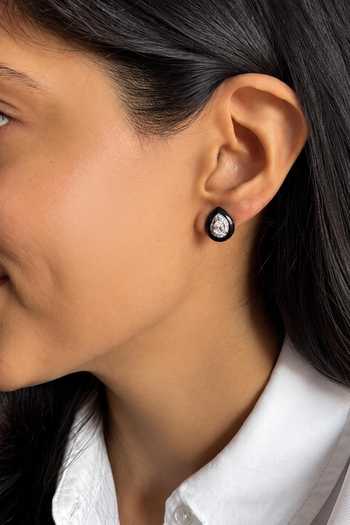 Prata Pear Cut Solitaire Enamel Stud Earrings 