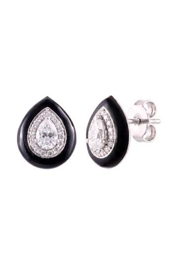 Prata_Black Pear Cut Solitaire Enamel Stud Earrings _Online_at_Aza_Fashions