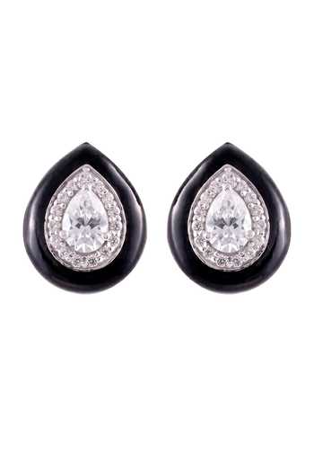 Prata Pear Cut Solitaire Enamel Stud Earrings 