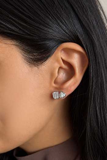 Prata Liora Heart & Emerald Twin Studs 