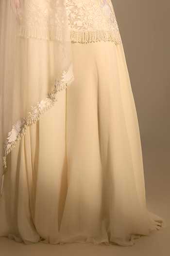 Premya By Manishii_Ivory Organza, Georgette Square Neck Hand Embroidered Kurta Sharara Set _Online_at_Aza_Fashions