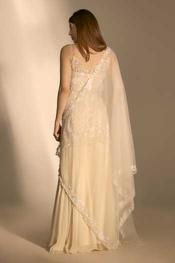 Premya By Manishii Hand Embroidered Ivory Kurta Sharara Set 