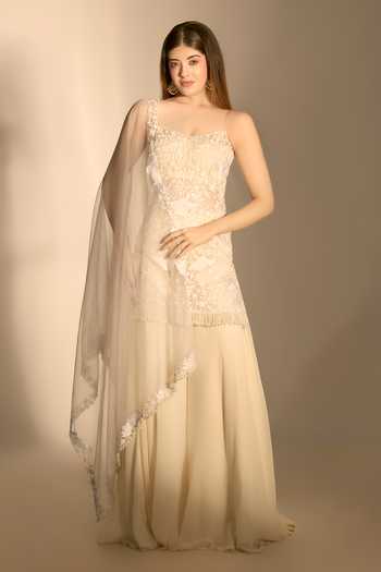 Premya By Manishii Hand Embroidered Ivory Kurta Sharara Set 