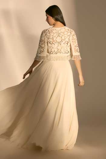 Premya By Manishii Hand Embroidered Cutwork Cape & Skirt Set 