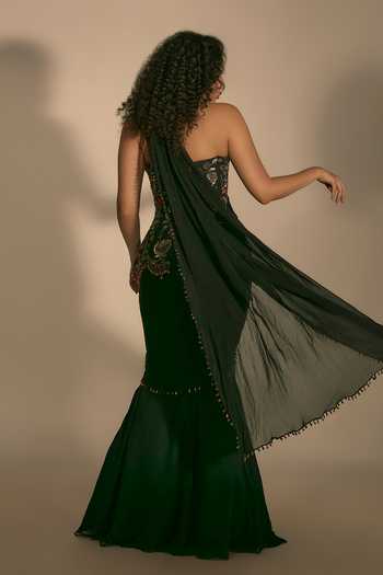 Premya By Manishii Hand Embroidered Pre-Draped Saree With Corset 