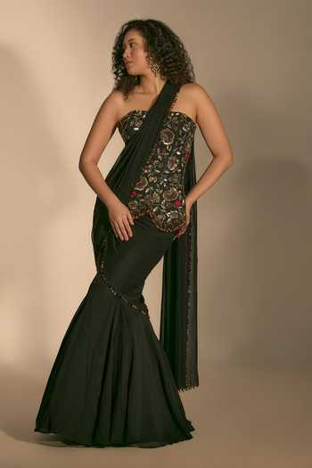 Premya By Manishii Hand Embroidered Pre-Draped Saree With Corset 