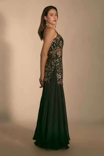 Premya By Manishii_Black Georgette, Tulle Sequins, Beads Hand Embroidered Kurta And Sharara Set _Online_at_Aza_Fashions