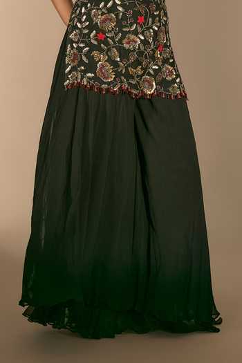 Buy_Premya By Manishii_Black Georgette, Tulle Sequins, Beads Hand Embroidered Kurta And Sharara Set _Online_at_Aza_Fashions
