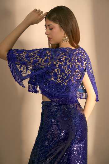 Premya By Manishii Hand Embroidered Cape & Sequin Pant Set 