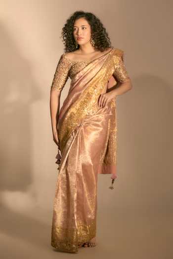 Premya By Manishii Hand Embroidered Banarasi Saree With Blouse 