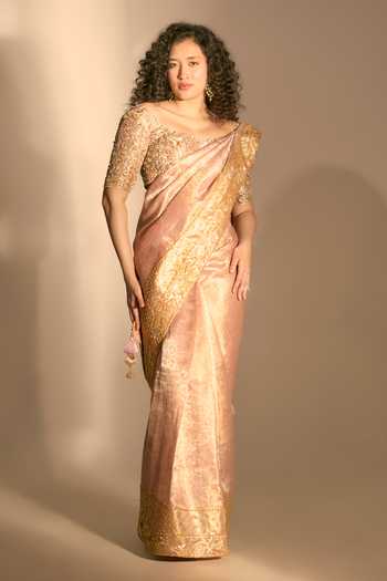Premya By Manishii Hand Embroidered Banarasi Saree With Blouse 