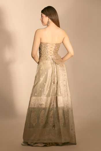 Premya By Manishii Embroidered Banarasi Draped Skirt & Corset Set 