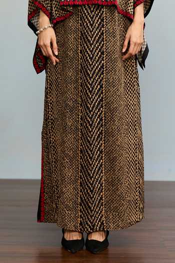 Shop_Ritu Kumar_Black Crepe, Rayon Round Neck Druti Floral Print Kaftan And Skirt Co-ord Set _Online_at_Aza_Fashions