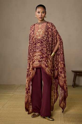 Ritu Kumar Beige Viscose, Chinon, Crepe, Rayon Koyel Floral Print Cape And Pant Co-ord Set Online at Aza Fashions Ritu Kumar_Beige Viscose, Chinon, Crepe, Rayon Koyel Floral Print Cape And Pant Co-ord Set _Online_at_Aza_Fashions