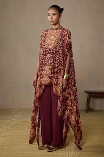 Ritu Kumar Beige Viscose, Chinon, Crepe, Rayon Koyel Floral Print Cape And Pant Co-ord Set at Aza Fashions Ritu Kumar_Beige Viscose, Chinon, Crepe, Rayon Koyel Floral Print Cape And Pant Co-ord Set _at_Aza_Fashions
