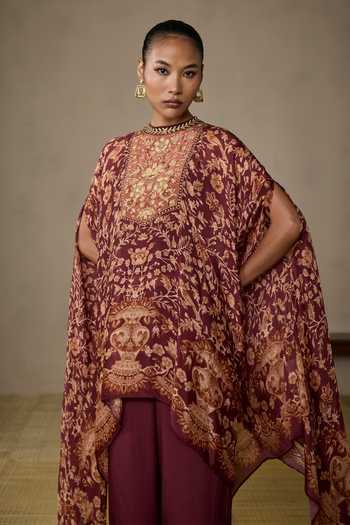 Buy Ritu Kumar Beige Viscose, Chinon, Crepe, Rayon Koyel Floral Print Cape And Pant Co-ord Set Buy_Ritu Kumar_Beige Viscose, Chinon, Crepe, Rayon Koyel Floral Print Cape And Pant Co-ord Set