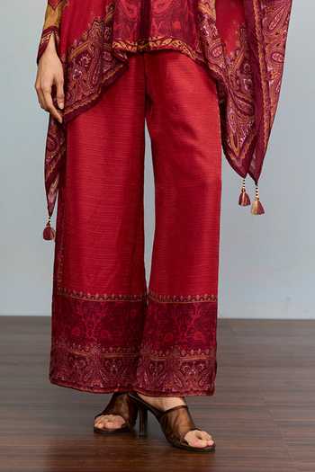 Ritu Kumar Maroon Silk, Viscose, Bemberg Split V-neck Qala Kaftan And Palazzo Co-ord Set Online at Aza Fashions Ritu Kumar_Maroon Silk, Viscose, Bemberg Split V-neck Qala Kaftan And Palazzo Co-ord Set _Online_at_Aza_Fashions