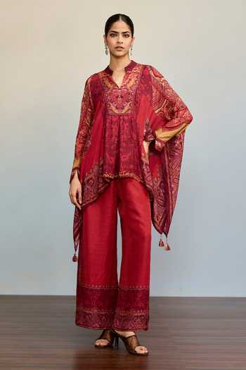 Ritu Kumar Qala Maroon Kaftan & Palazzo Co-ord Set 