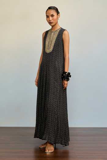 Ritu Kumar Black Crepe, Rayon High Neck Bhumi Micro Print Jumpsuit Online at Aza Fashions Ritu Kumar_Black Crepe, Rayon High Neck Bhumi Micro Print Jumpsuit _Online_at_Aza_Fashions