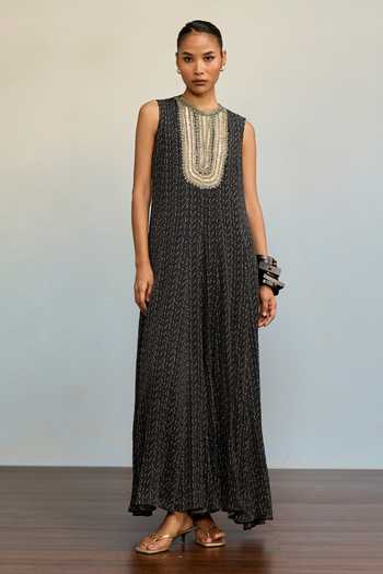 Buy Ritu Kumar Black Crepe, Rayon High Neck Bhumi Micro Print Jumpsuit Online at Aza Fashions Buy_Ritu Kumar_Black Crepe, Rayon High Neck Bhumi Micro Print Jumpsuit _Online_at_Aza_Fashions