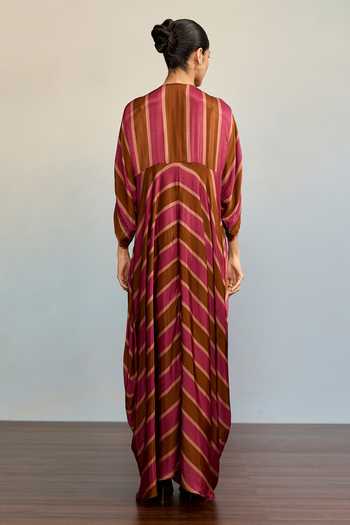 Ritu Kumar Blush Brown Stripe Print Kaftan