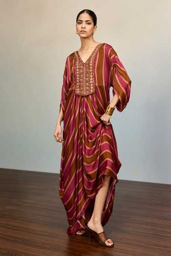 Ritu Kumar Blush Brown Stripe Print Kaftan
