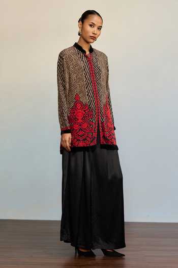 Buy Ritu Kumar Black Rayon, Crepe Mandarin Collar Druti Floral Print Kurta Online at Aza Fashions Buy_Ritu Kumar_Black Rayon, Crepe Mandarin Collar Druti Floral Print Kurta _Online_at_Aza_Fashions