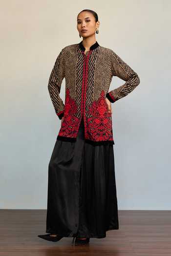 Shop Ritu Kumar Black Rayon, Crepe Mandarin Collar Druti Floral Print Kurta Online at Aza Fashions Shop_Ritu Kumar_Black Rayon, Crepe Mandarin Collar Druti Floral Print Kurta _Online_at_Aza_Fashions