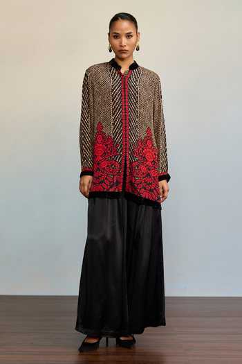 Ritu Kumar Black Rayon, Crepe Mandarin Collar Druti Floral Print Kurta at Aza Fashions Ritu Kumar_Black Rayon, Crepe Mandarin Collar Druti Floral Print Kurta _at_Aza_Fashions