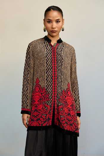 Buy Ritu Kumar Black Rayon, Crepe Mandarin Collar Druti Floral Print Kurta Buy_Ritu Kumar_Black Rayon, Crepe Mandarin Collar Druti Floral Print Kurta