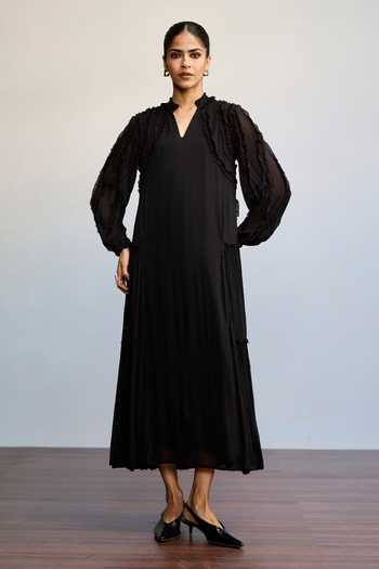 Ritu Kumar Labyrinth Solid Black Frill Dress