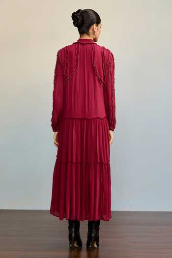 Ritu Kumar Labyrinth Solid Maroon Frill Dress