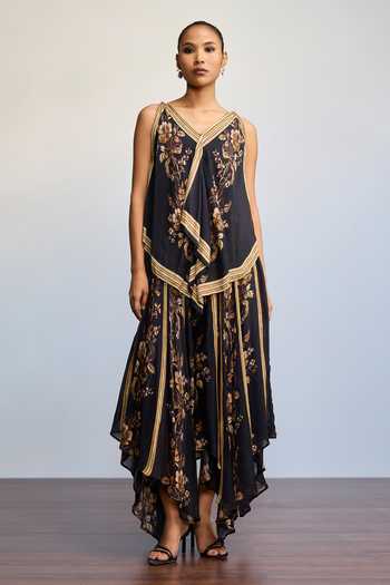 Buy Ritu Kumar Black Viscose, Chinon V-neck Jardin Print Long Dress Online at Aza Fashions Buy_Ritu Kumar_Black Viscose, Chinon V-neck Jardin Print Long Dress _Online_at_Aza_Fashions