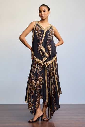 Ritu Kumar Jardin Print Black Long Dress