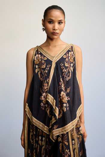Buy Ritu Kumar Black Viscose, Chinon V-neck Jardin Print Long Dress Buy_Ritu Kumar_Black Viscose, Chinon V-neck Jardin Print Long Dress