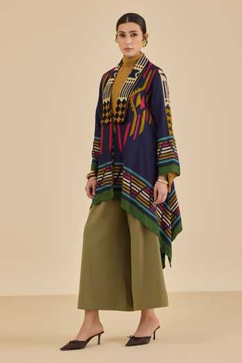 Buy Ritu Kumar Blue Georgette, Viscose Shawl Neck Klim Printed Shrug Online at Aza Fashions Buy_Ritu Kumar_Blue Georgette, Viscose Shawl Neck Klim Printed Shrug _Online_at_Aza_Fashions