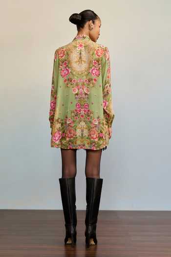 Ritu Kumar Rose Floral Print Green Shirt