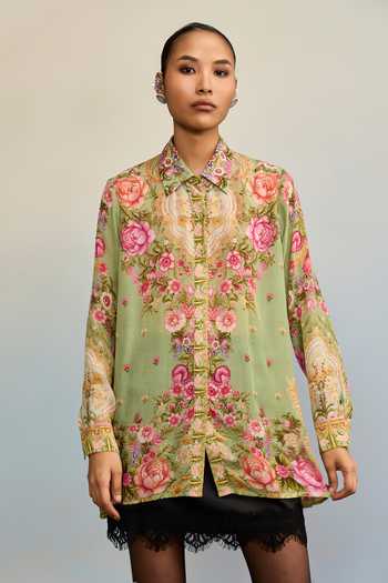 Ritu Kumar Rose Floral Print Green Shirt
