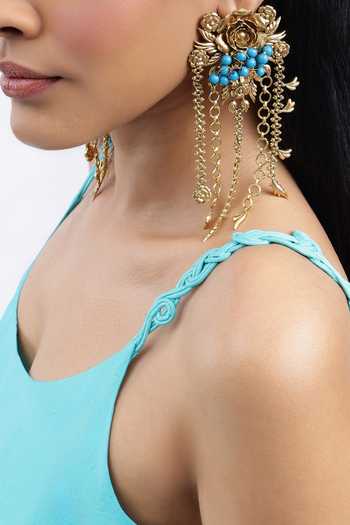 AK-OK Turquoise Scoop Neck Strap Embellished Dress at Aza Fashions AK-OK_Turquoise Scoop Neck Strap Embellished Dress _at_Aza_Fashions