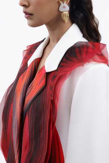 AK-OK_Ivory Viscose Collared Neck Structured Blazer And Trouser Set _at_Aza_Fashions