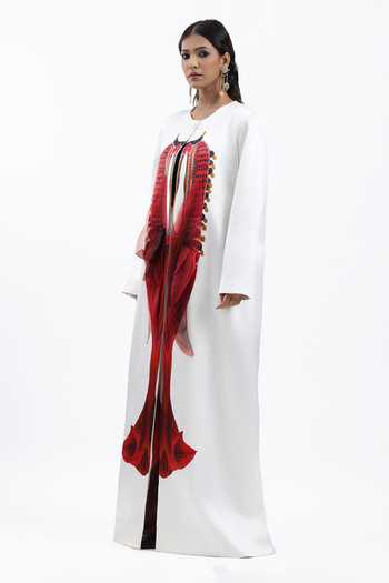 AK-OK_Ivory Round Neck Elongated Statement Jacket _Online_at_Aza_Fashions