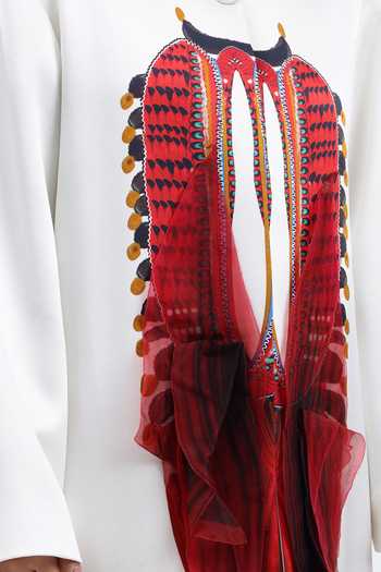 Shop_AK-OK_Ivory Round Neck Elongated Statement Jacket _Online_at_Aza_Fashions