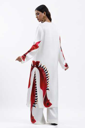 AK-OK Printed Straight Silk Kurta & Trouser Set