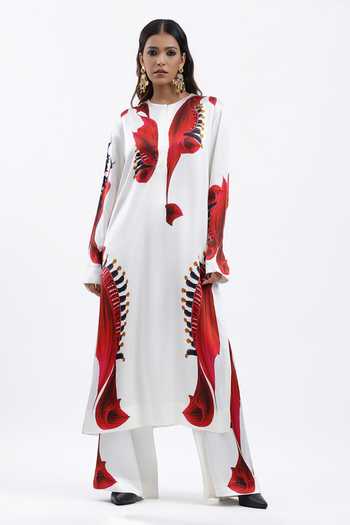 AK-OK Printed Straight Silk Kurta & Trouser Set
