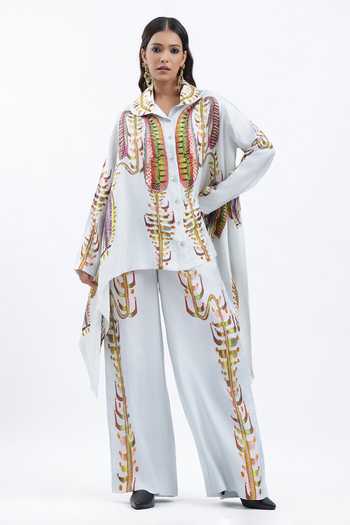 AK-OK Printed Silk Shirt & Trouser Set